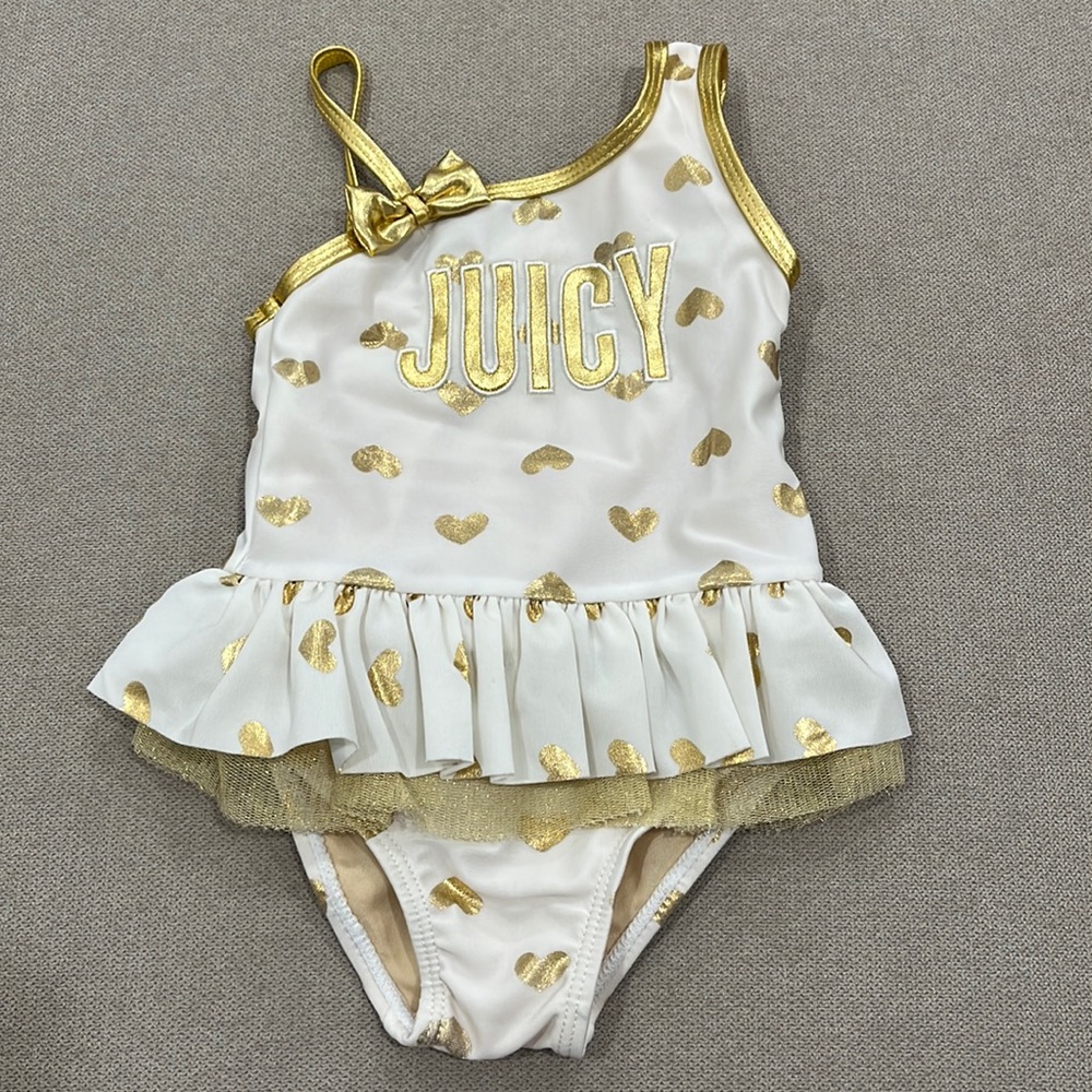 Juicy Couture Gold Foil Heart Tulle Skirt Swimsuit
